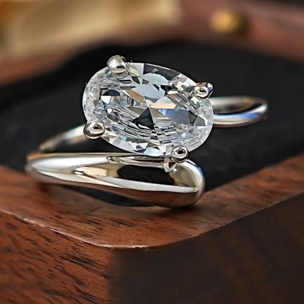 Private Label Silver Ring with Oval White Topaz Stone - Size 11